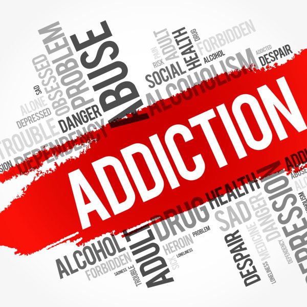 Addiction word cloud collage, health concept background